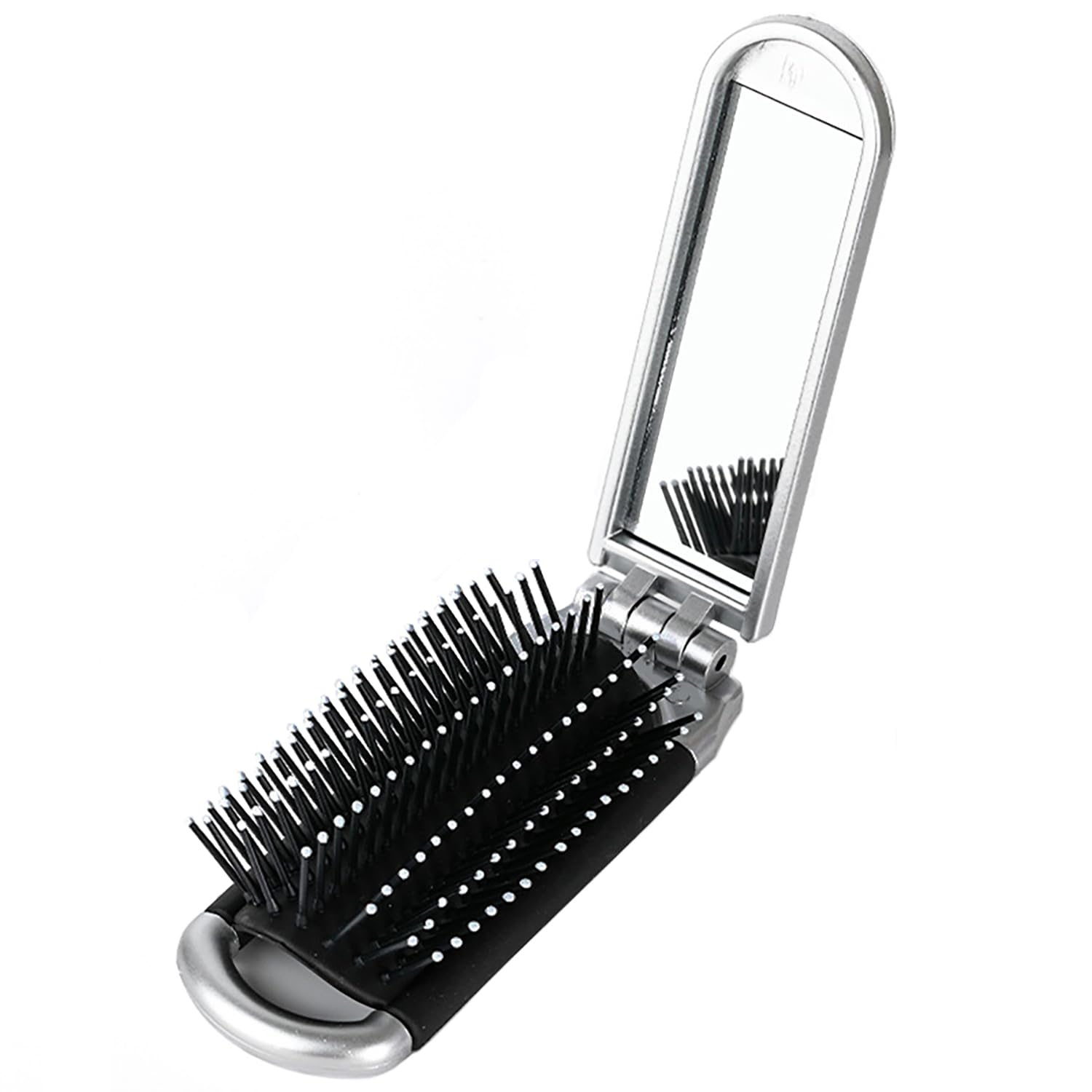 YPYMOD Spazzola per Capelli da Viaggio con Mini Specchio, Pieghevoli Spazzola Pettine per Massaggi Strumenti compatti per Lo Styling dei Capelli per Palestra, Viaggi, Borsa, Nuoto(Argento)