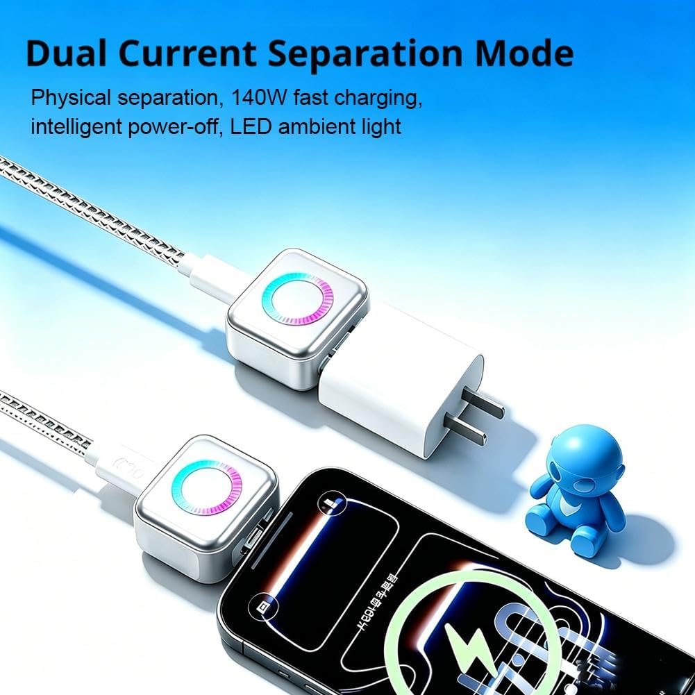 Chargeur Rapide Intelligent 140 W à DéConnexion Automatique,Adaptateur de Charge Intelligent à ArrêT Automatique SéParateur EntièRement Chargé Protecteur de CâBle de Charge à DéConnexion Automatique