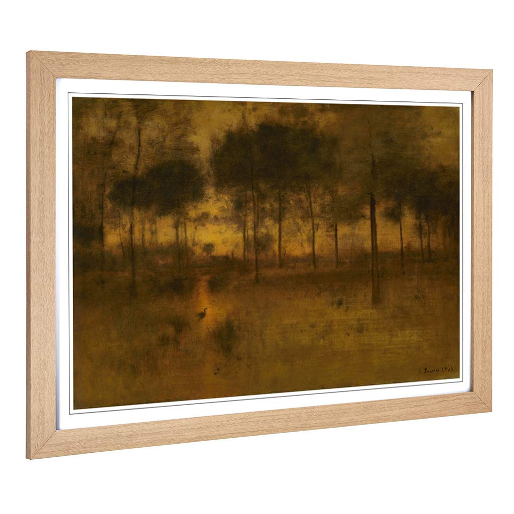 Big Box Art Framed Print of George Innes Heron Design | Wall Art Picture | Home Decor for Kitchen, Living Room, Bedroom, Hallway, Oak, A2 / 24.5x18 Inch / 62x45cm
