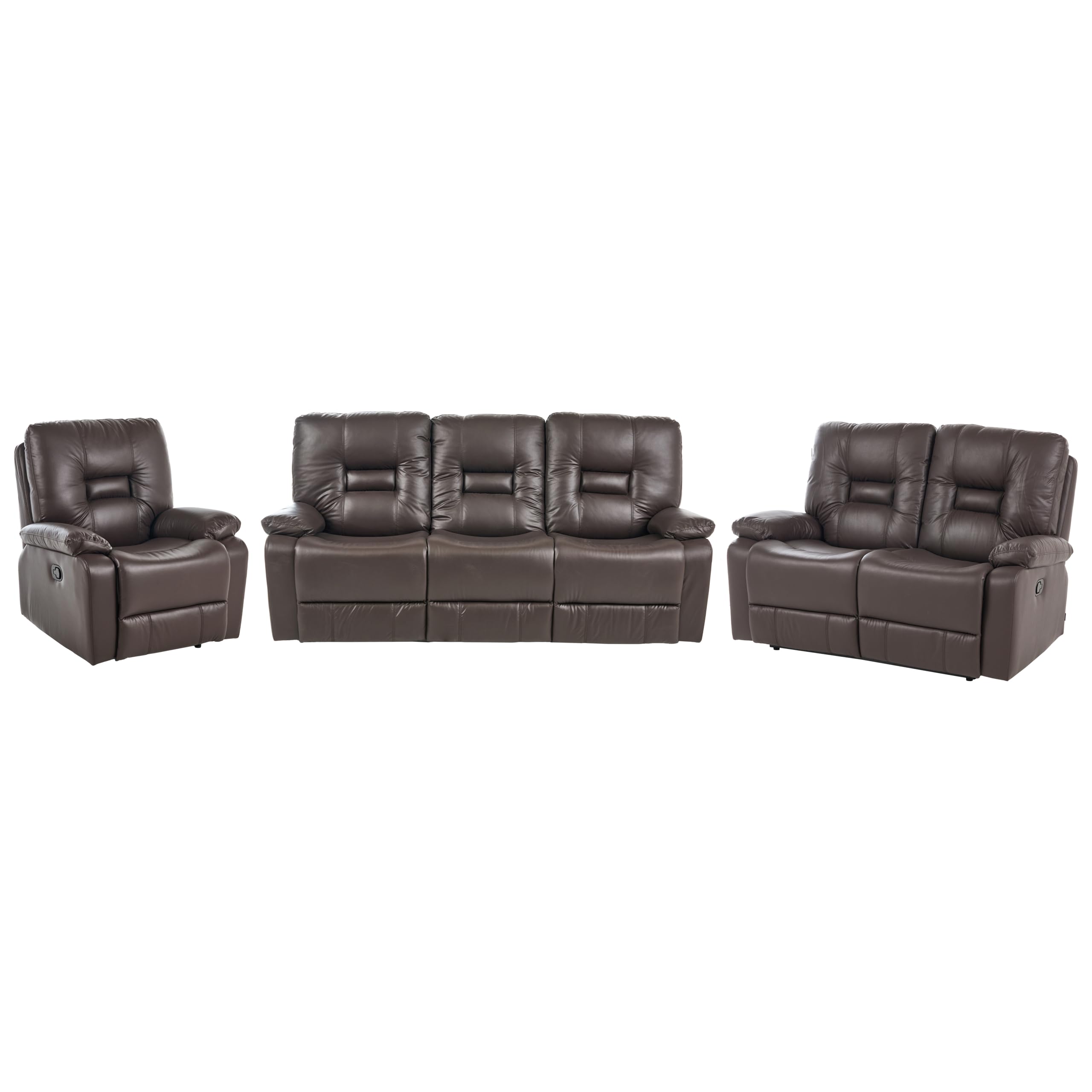 Ensemble Salon 6 Personnes 2 Canapés et Fauteuil en Cuir PU Marron avec Dossiers Réglables et Repose-pieds Confort et Design Beliani