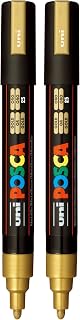 2 Gold Acrylic Paint Markers with Reversible Tips 1.8-2.5mm Medium Paint Pens - Perfect for Crafting, Art Projects, & More