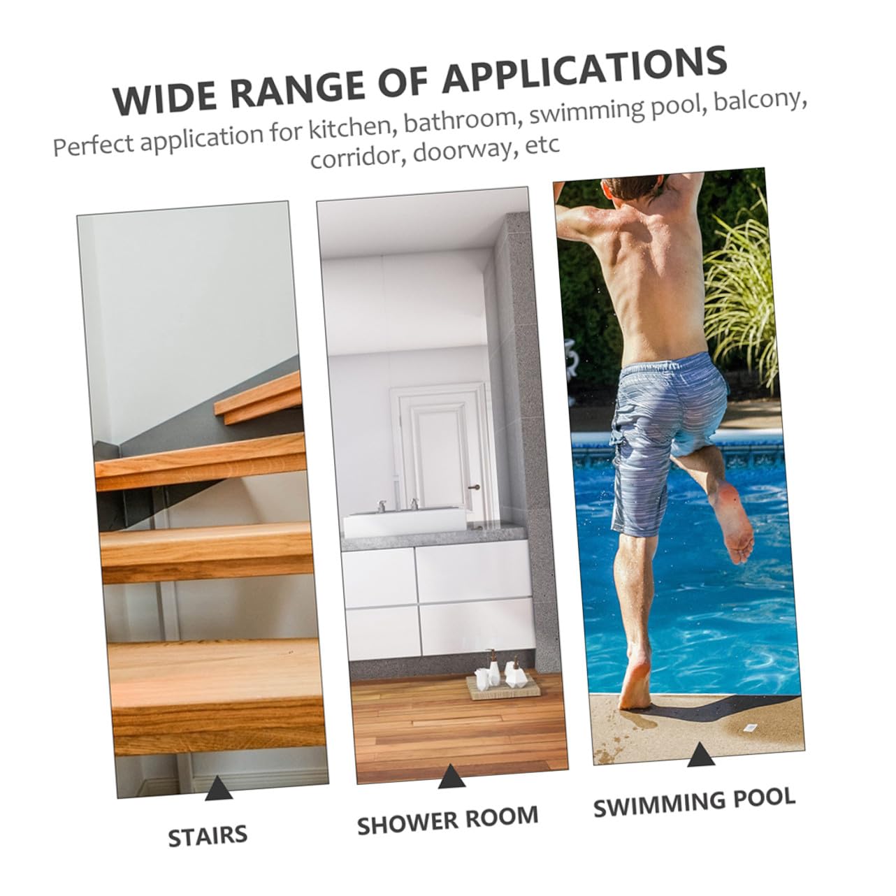 Tiras Antideslizantes para Escaleras y Ducha, Cinta de Seguridad Transparente Peva 15x61 Cm, 10 Unidades Autoadhesivas para Suelo Baño y Escalones, Resistentes y Duraderas
