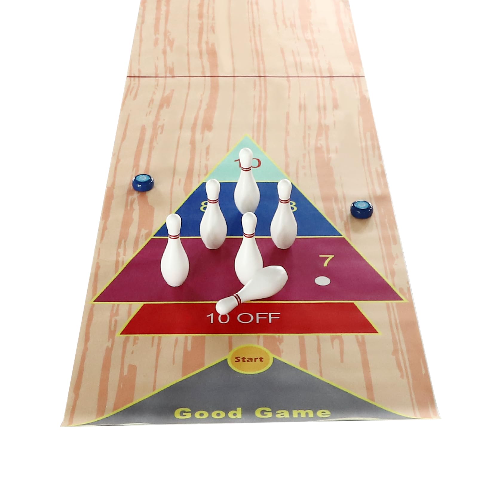3 en 1 Shuffleboard Bowling, tabla de juegos superiores, juego portátil de curling con 6 bolos y 2 putters, diversión familiar para niños y fiestas