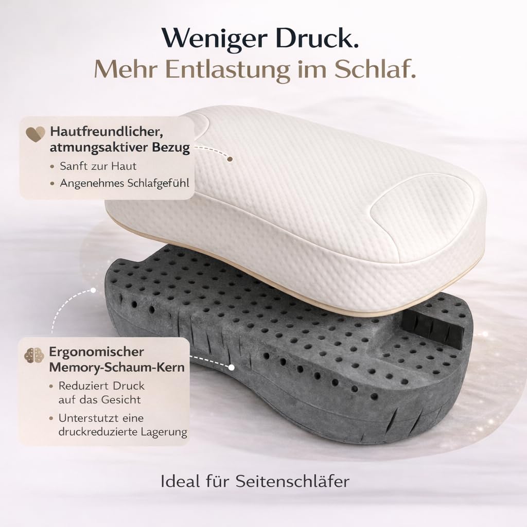 Anti-Falten-Kissen aus Memory Foam, Beauty-Kissen gegen Schlaffalten, ergonomisches Kosmetikkissen für Seiten- und Rückenschläfer