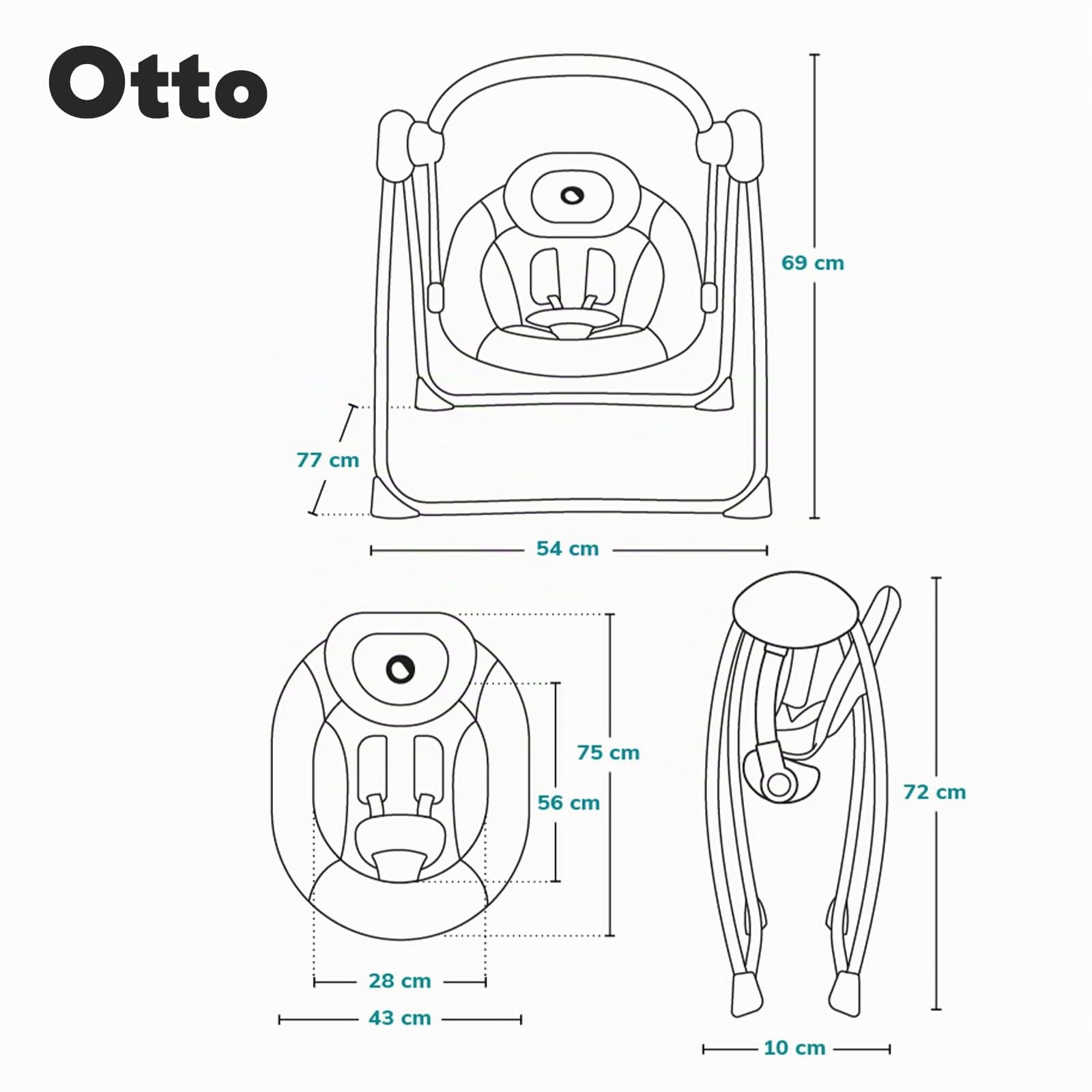 LIONELO Otto Columpio portátil para bebés hasta 9 kg, 5 velocidades de balanceo, Sistema de Cinturones de Seguridad, Fácil Montaje, Arco de Juguetes interactivos Ajustable Gris (Gris)