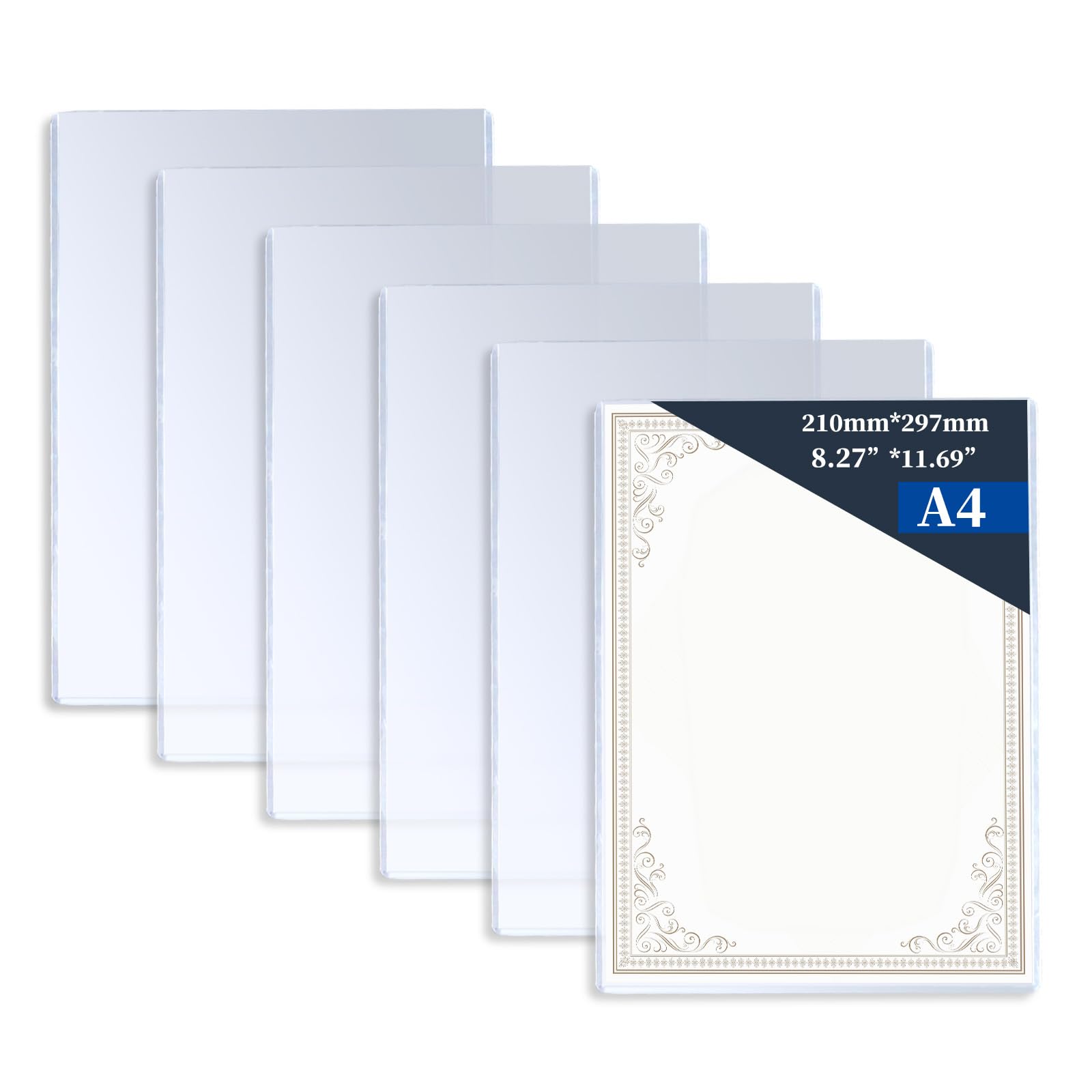 6 Pieces 8.2" x 11.6" A4 Sized Rigid Print Protectors, Clear Hard Plastic Sheet Protectors, Top Loading Plastic Paper Sleeves Cover for Photo Posters Birth Certificates Menu Document Holder (6pcs)