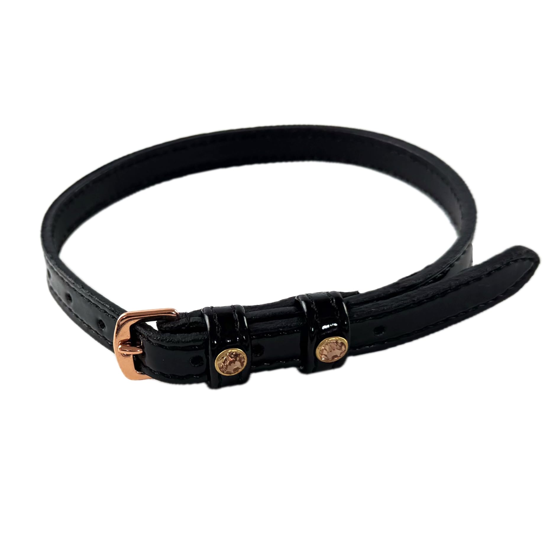 ES4011 Spur Straps Rhinestone Crystal Patent Leather Shiny Accessories Riding Spur Straps Fixing Riding Spurs High-Quality Leather Straps Elegant Design Pair (Black Patent Leather / Rose Gold