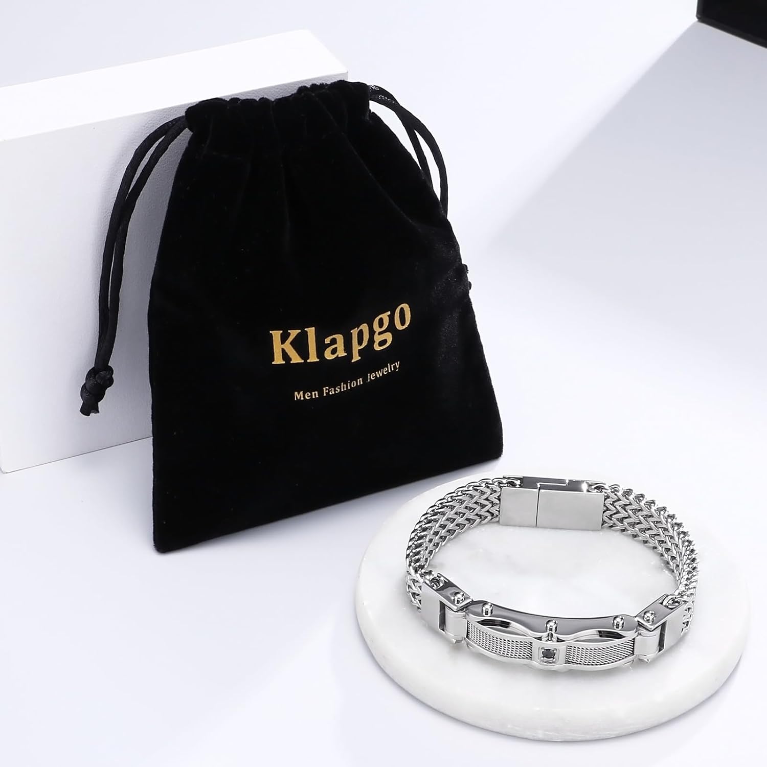 Mens Stainless Steel Franco Link Chain Bracelet,Fashion Cable Bracelet with Cubic Zirconia Gold Silver Black - Image 7