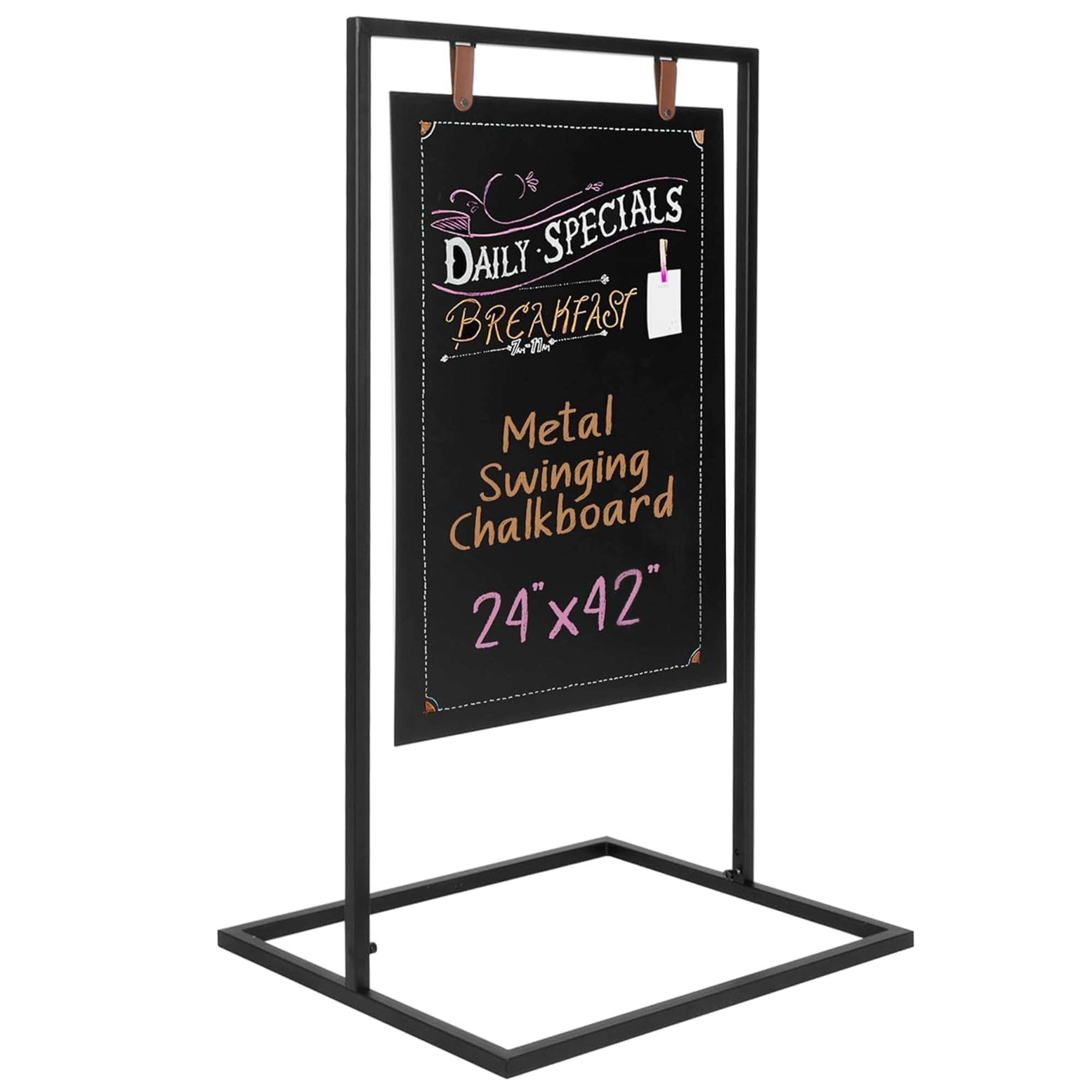 Ilyapa Metal Double Sided Swinging Chalkboard Sign - 24x42 in, Magnetic Sidewalk Sign - A Frame Chalkboard Alternative Menu Board for Restaurant
