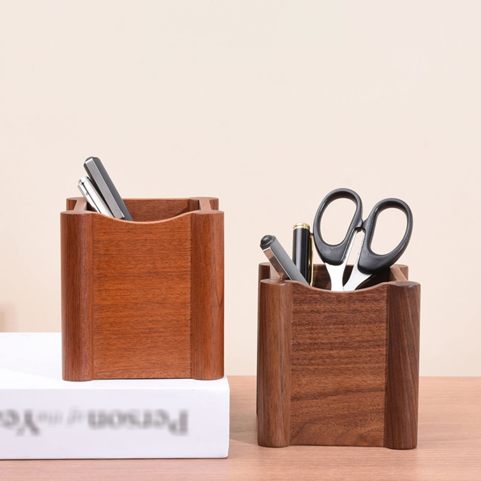 Bleistifttopf aus Holz Hölzerner Stifthalter Office Desktop Kinder Student Schreibwaren Organizer für Homeoffice(Braun)