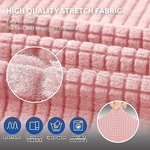 KEKUOU Stretch Sofa Cover Slipcover ,Couch Covers for 3 Cushion Couch Sofa pet Friendly (78"-94") Furniture Protector Sofa with Elastic Bottom for Kids,Dog, Jacquard Small Checked(Large,Dusty Pink)