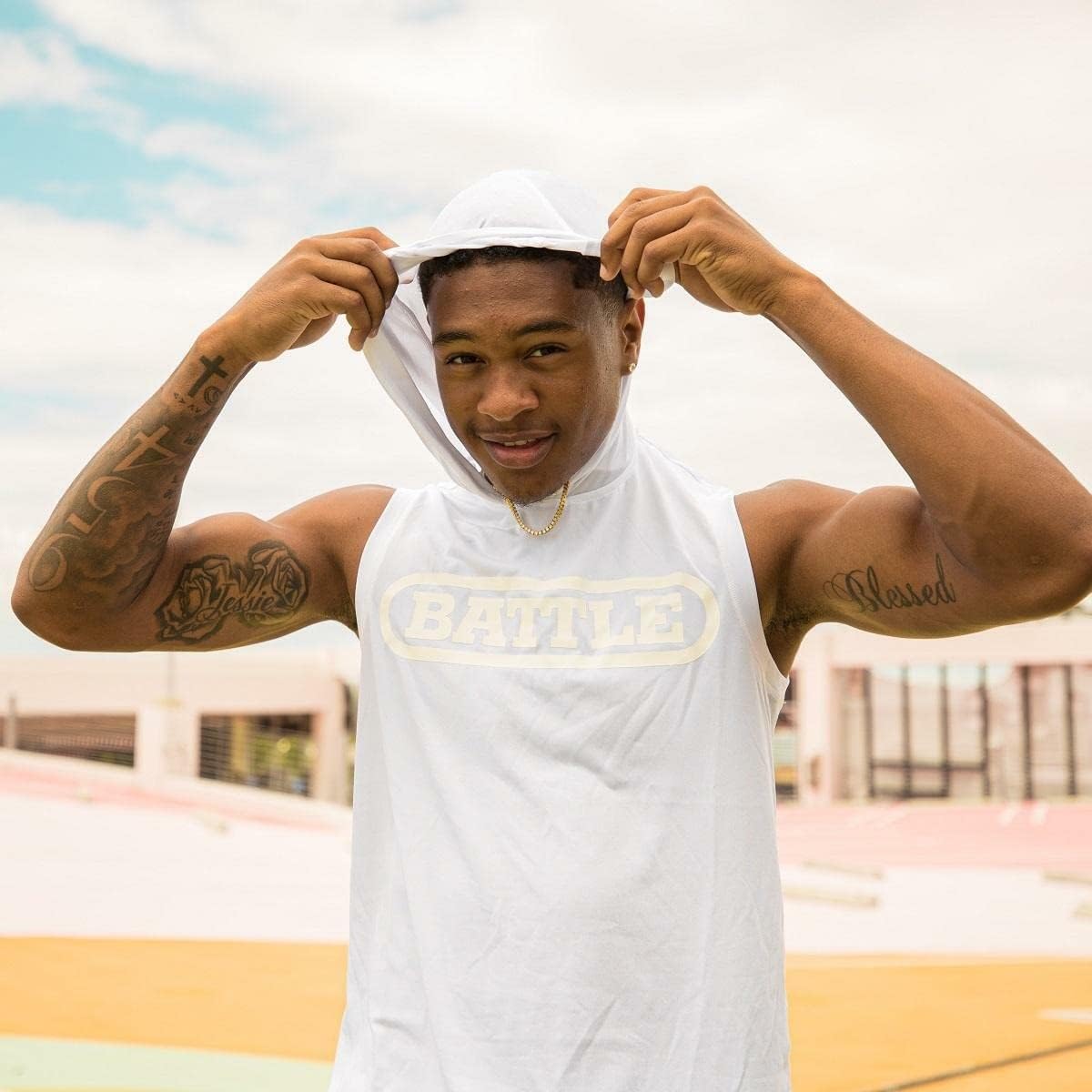 Battle Sports Sleeveless Light Action Workout Hoodie - Raglan Cut Sleeveless Hoodie for Adults - Image 2