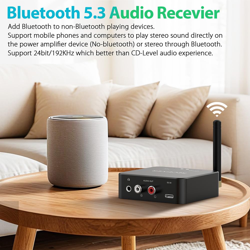 Receptor transmisor de audio inalámbrico de doble banda de 5,8 GHz y 5,2 GHz para TV/PC, 160 pies de largo alcance 0.018s de baja latencia con receptor Bluetooth 5.3 de 2.4 G integrado, kit adaptador