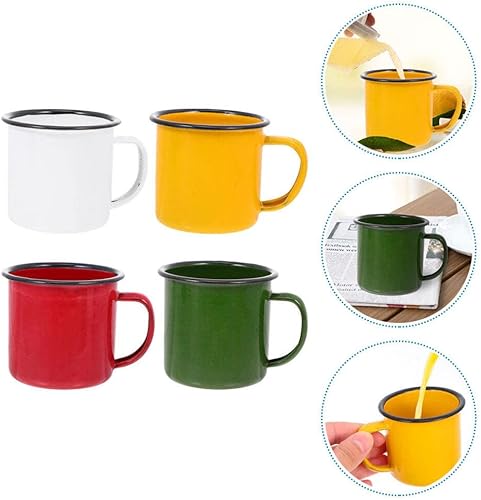Miniatura 4 de Hemoton Juego de 4 tazas de café esmaltadas para uso doméstico, oficina, fiesta o campamento, varios colores, tazas de metal