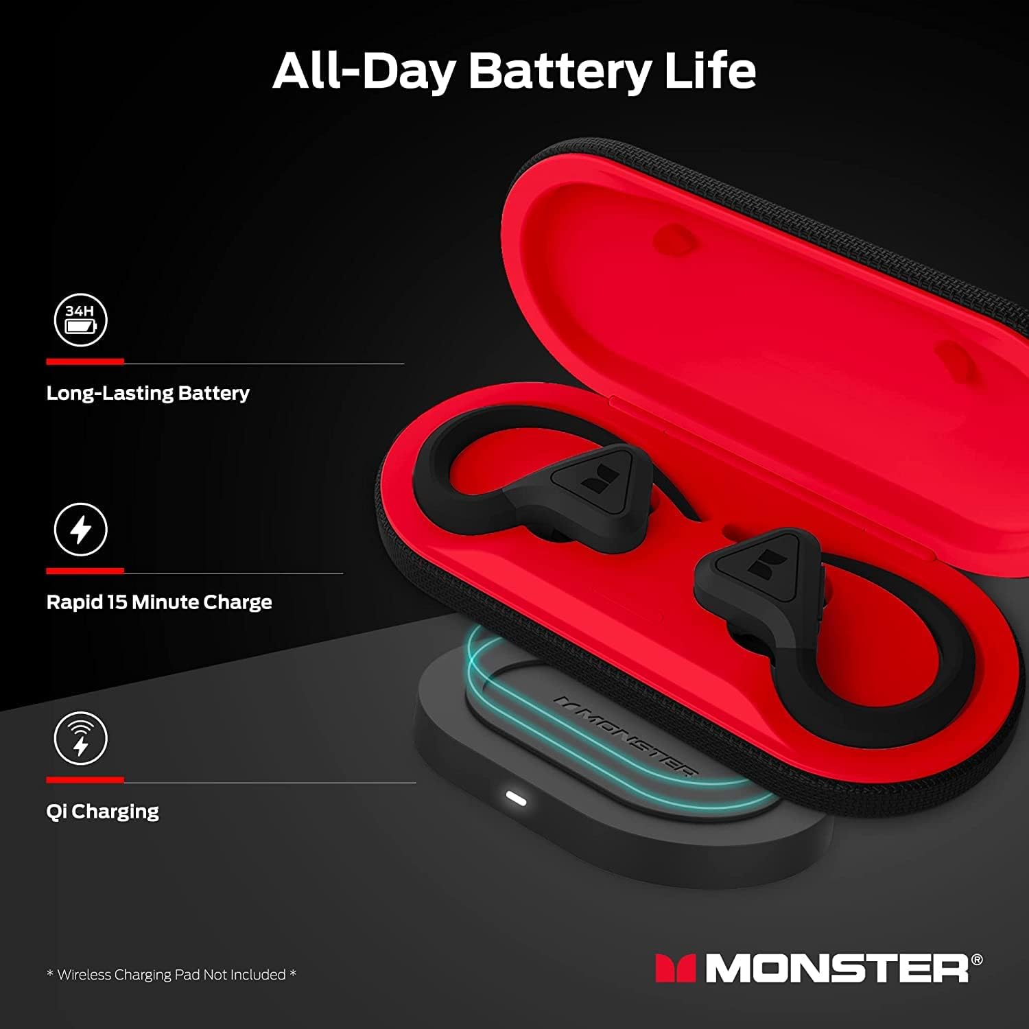 monster dna fit wireless bluetooth earbuds noise cancelling earbuds with wireless charging case built in microphone water resistant bluetooth hea