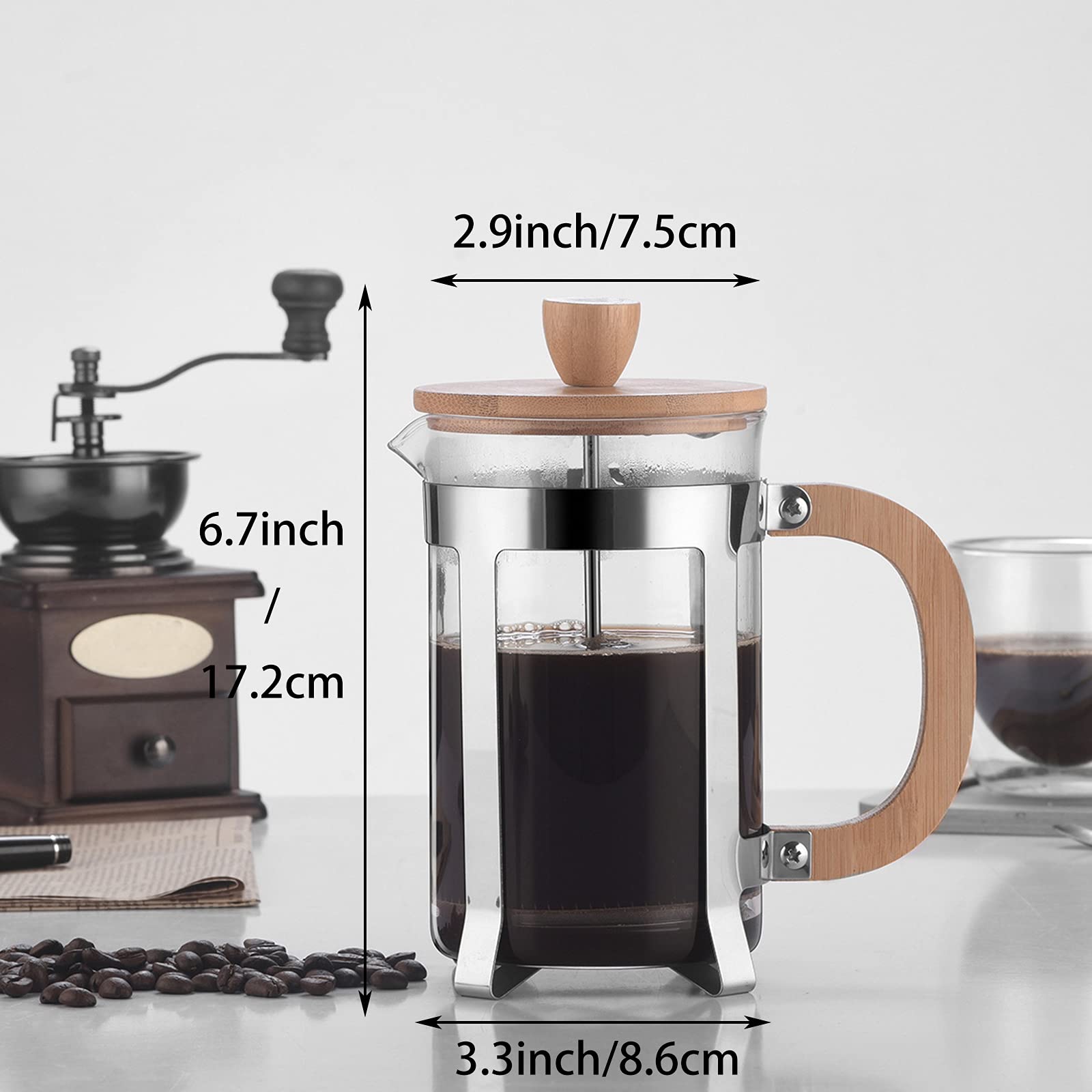 liampo Small French Press Coffee Maker 304 Stainless Steel Coffee Maker Durable Easy Clean Heat Resistant Borosilicate Glass 350Ml