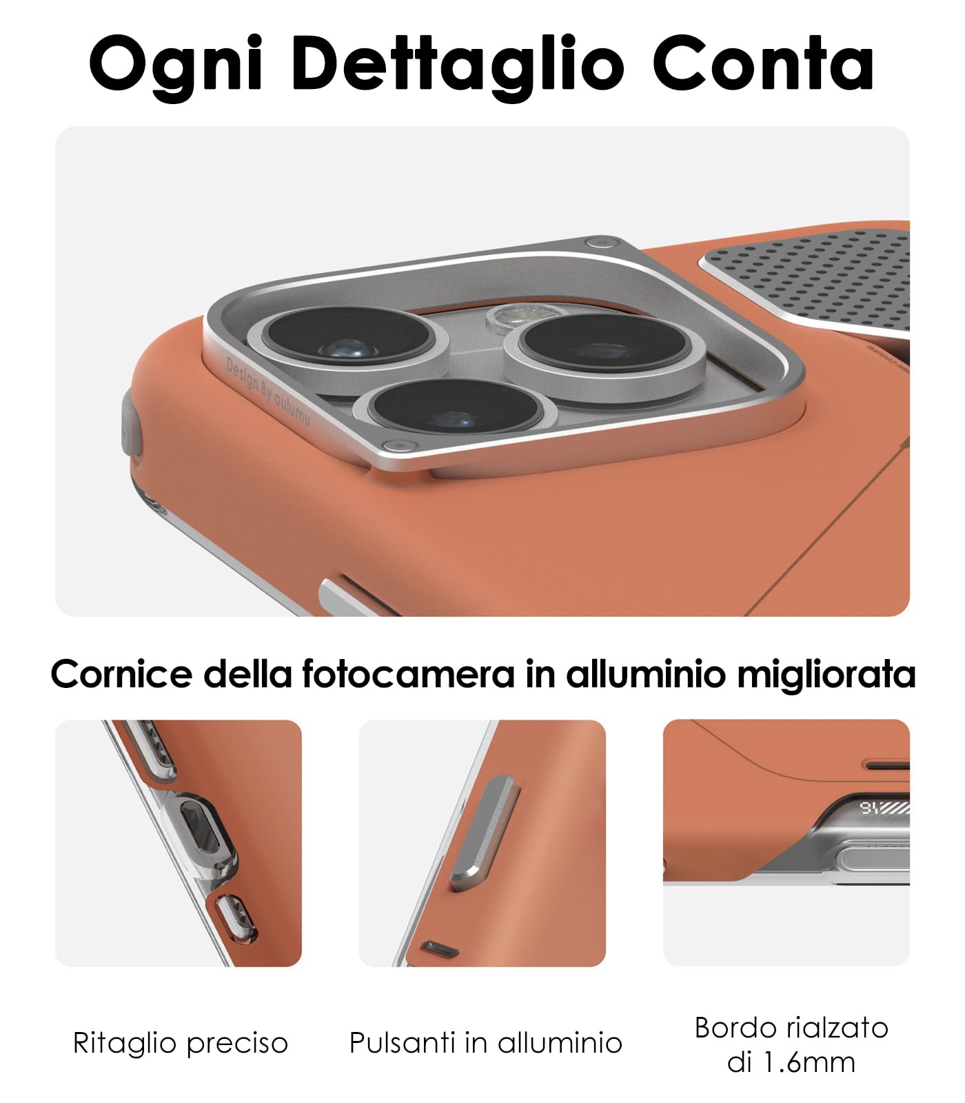 Aulumu A16 Custodia Antiurto per iPhone 16 Pro | Controllo Aggiornato della Fotocamera | Raffreddamento Reale | Telaio della Fotocamera in Lega di Alluminio | Protezione Multistrato a Strati Compositi