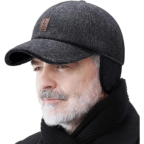 Winter for Men Outdoor Hat, Adjustable Warm Sport Golf Baseball Cap Hats Dad Caps Earflaps Thicken 55-60CM (Brown)