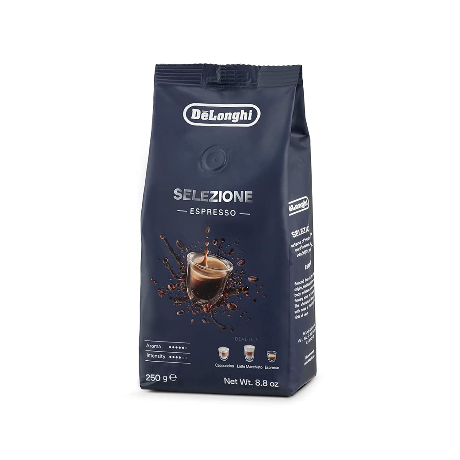 De'LonghiSelezione Espresso Coffee Beans 250g - Medium Roast, 70% Arabica & 30% Robusta, Fruity & Flowery Notes, Hints of Cacao, Perfect for Espresso & Latte, Rich Aroma, 1-Year Warranty DLSC601
