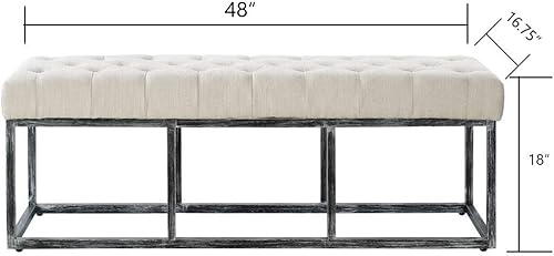 Miniatura 2 de 24 KF – Cabecero tapizado, copetudo, con relleno y botones y banco largo acolchado Marfil/Negro-48 Pulgadas,Negro/Dorado - 48