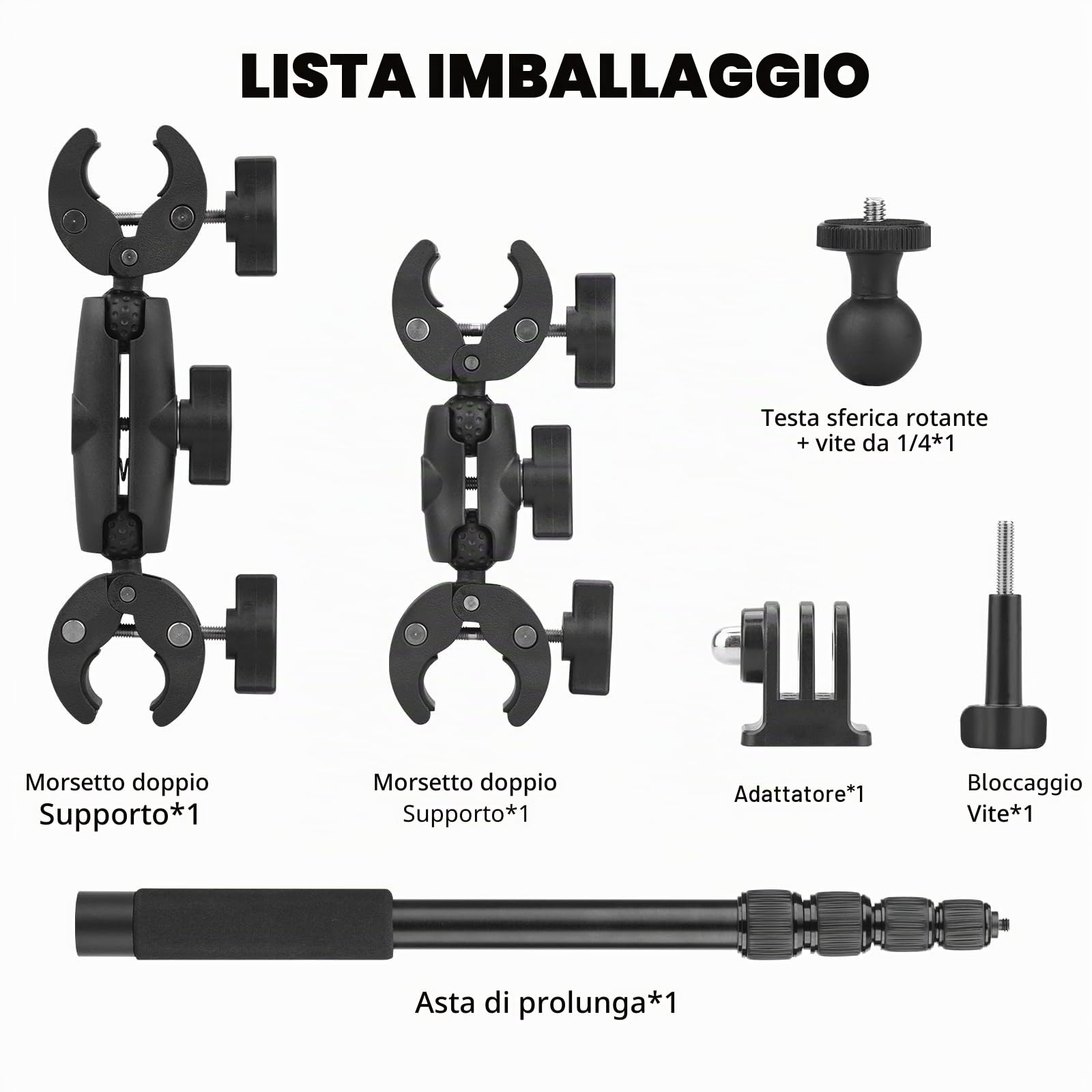 BRDRC Supporto per moto per Insta 360 X4 X5, supporto di serraggio per manubrio di bicicletta, kit di bastone per selfie invisibile da 150 cm per Insta360 X5 X4 X3 X2 X One, per DJI OSMO 360, per