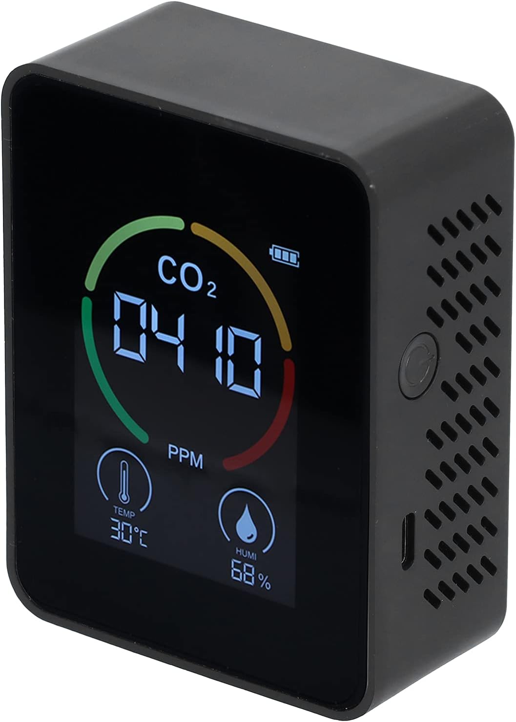 Smart Carbon Dioxide Detector USB Charging Infrared Temperature Humidity Air Quality Monitor with LED Display for Home Laboratory Greenhouse ABS 9x7x4cm (Black)