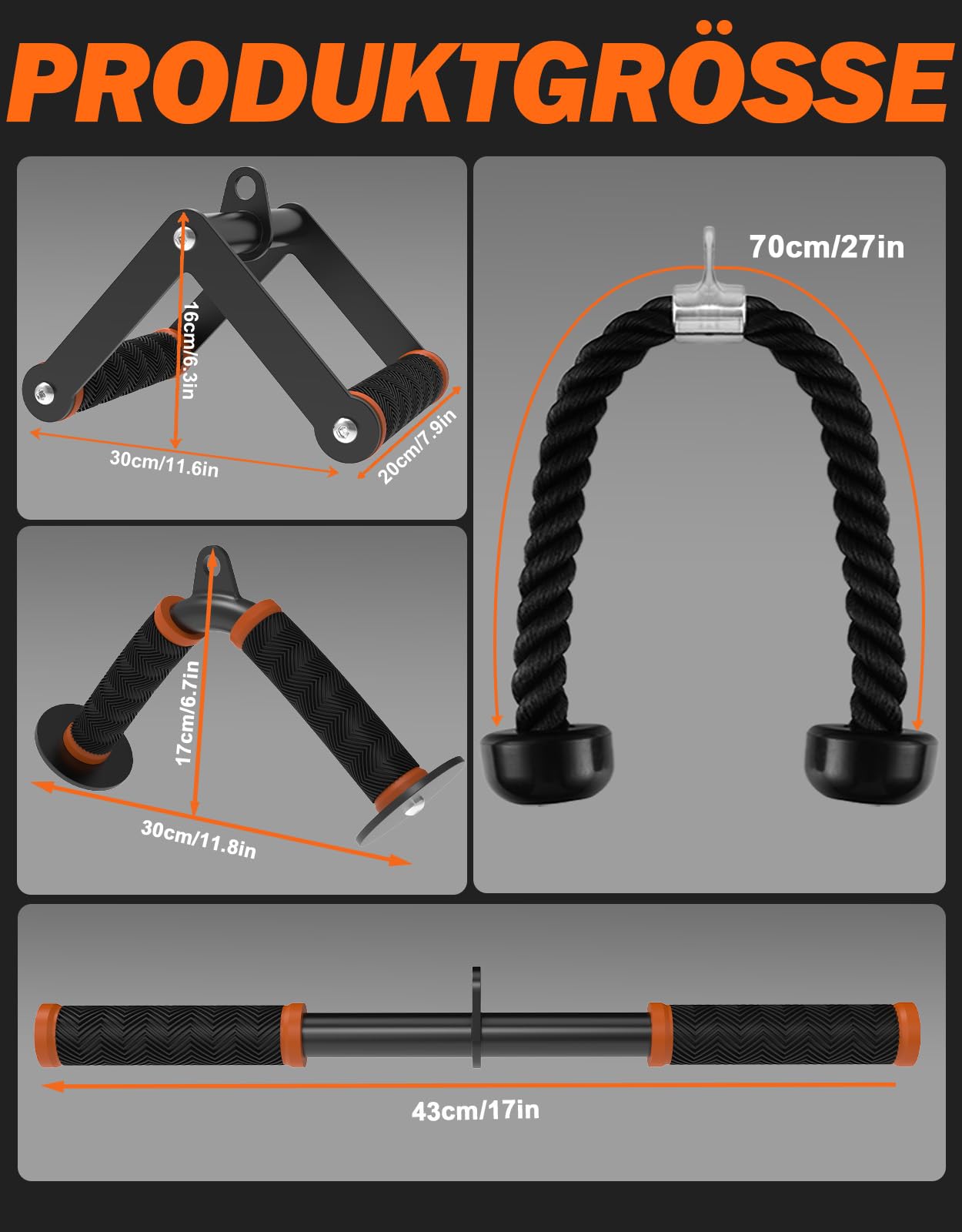 Fitarc Kabelzug Attachment Set Für Gym & Home Workouts, Latzug Zubehör Set Mit Rutschfesten Griffen, Orange