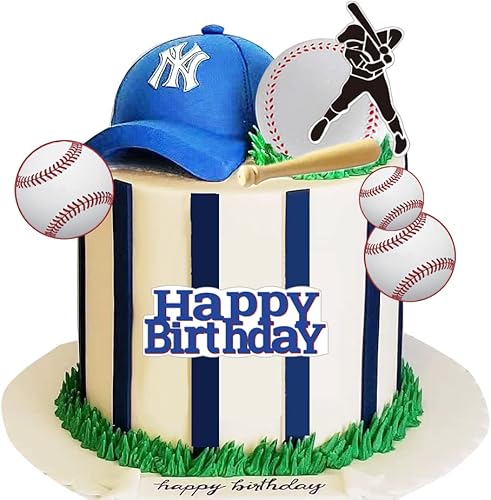 Sombrero de béisbol para pastel con sombrero, letrero de feliz cumpleaños para fiesta deportiva de béisbol