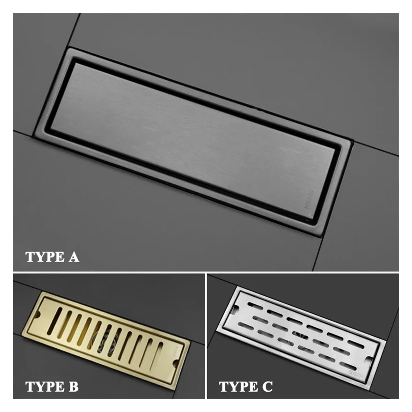 Desagüe Lineal para Ducha Desagüe de Suelo Acero Inoxidable Cepillado Oro Rosa Negro Lavadora baño Invisible 30x10CM Tira Oculta Drenaje(Rose Gold A)