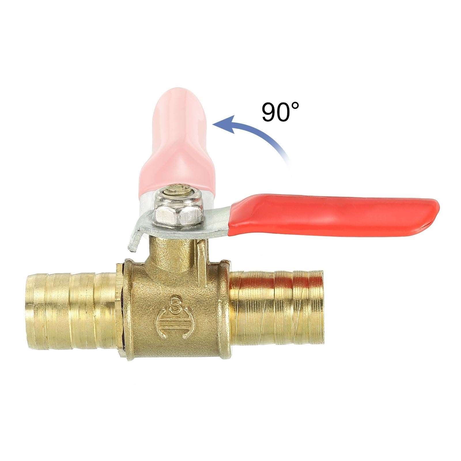 Set da 3 Rubinetto a Sfera in Ottone 1/2 Pollice con Raccordi a Barbiglio e Fascette, Maniglia 90°(Red,DN20 3/4)