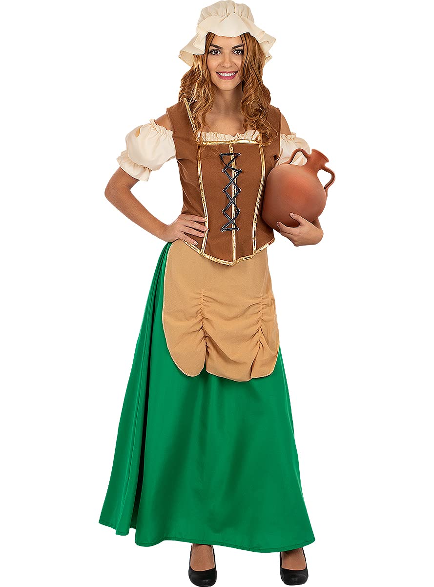 Funidelia | Disfraz de tabernera medieval para mujer Edad Media, Campesino - Disfraz para adultos y divertidos accesorios para Fiestas, Carnaval y Halloween - Talla S - Marrón