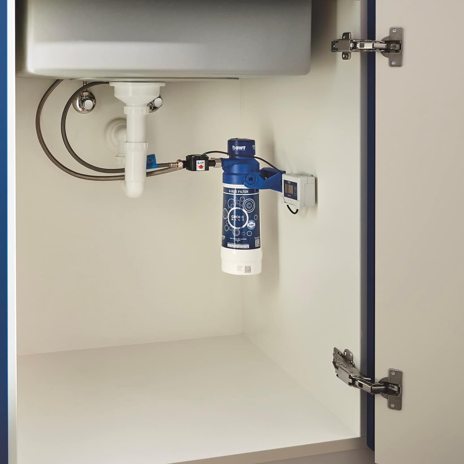 GROHE Blue Pure Start Starter Kit con Rubinetto Filtro Acqua, Bocca U, Filtro UltraSafe, Riduzione 99,999% Batteri e Microplastiche, Cromo, 30594000
