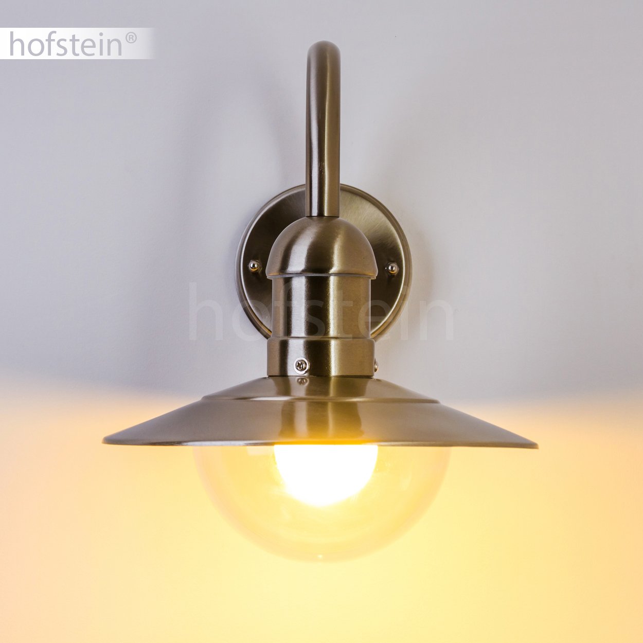 Applique extérieure Elima, lampe murale moderne vers le bas, acier inoxydable et plastique en argent, E27, lampe extérieure en forme d'arc pour terrasse, véranda, cour et jardin, sans ampoules