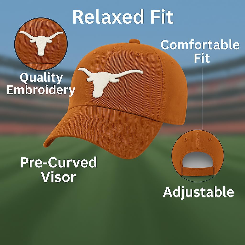Officially Licensed Texas University Clean Up Hat Classic Relaxed Fit Adjustable Team Logo Embroidered Cap - Image 4