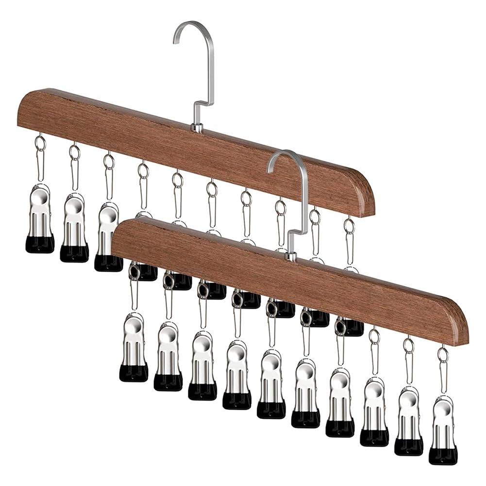 Hndhbfgrt Multi-Purpose, Wood Closet Organizers-2PCS Set Includes 10 Clips-Space Saving, Perfect for Small Rooms Design A