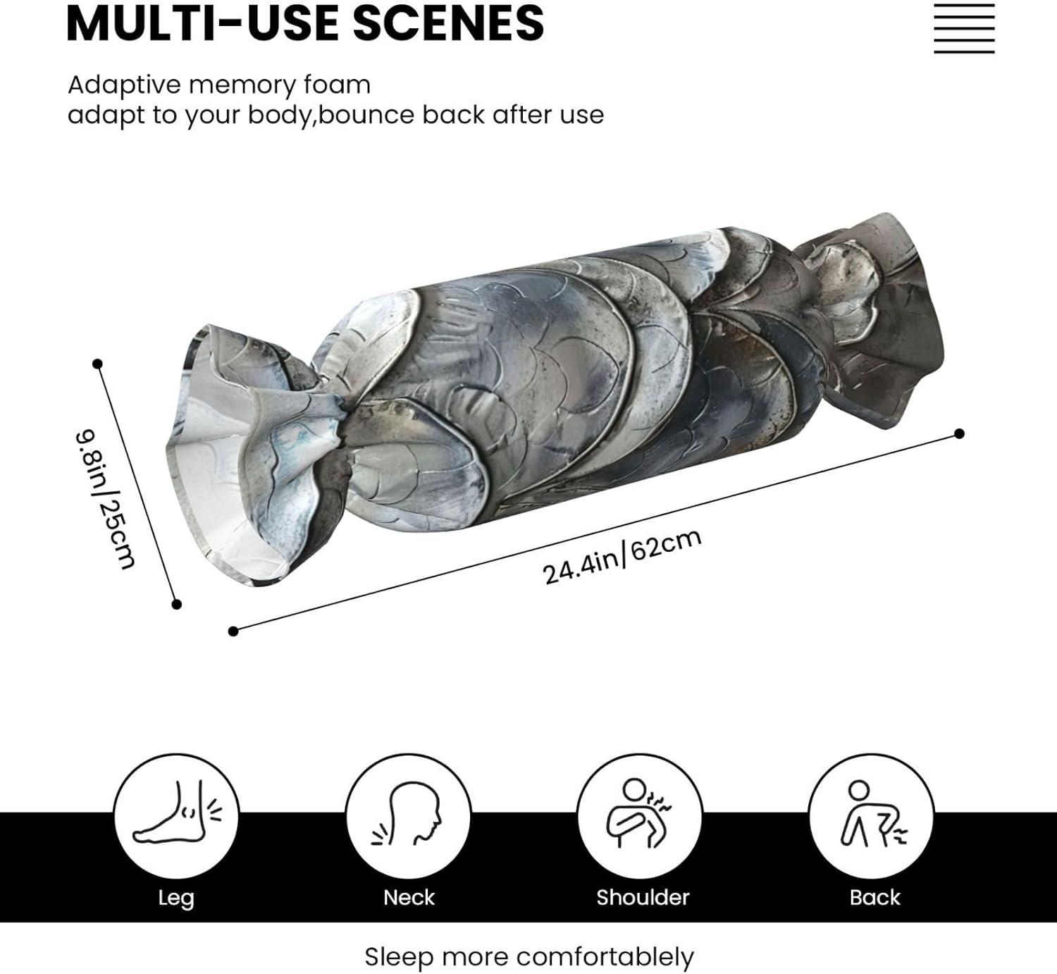 Silver Fish Scale Print Candy Cylindrical Comfortable Pillow Throw Pillows Home Decor Easy Maintenance