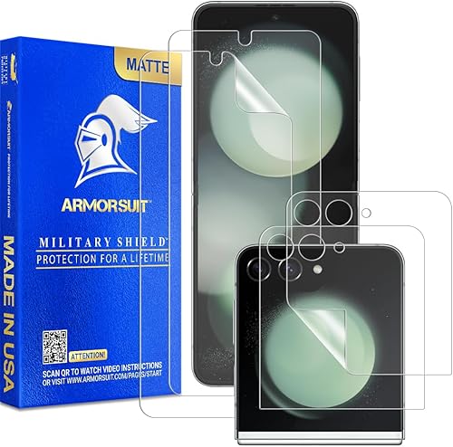 ArmorSuit Paquete de 2+2 protectores de pantalla con textura de papel para Samsung Galaxy Z Flip 5 (versión 2023) Película mate MilitaryShield
