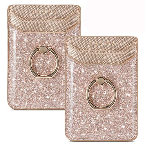 Phone Card Holder RFID Wallet Credit Adhesive Cell Case Stick-on for Back of Phone for Most Smartphones (Rosegold)