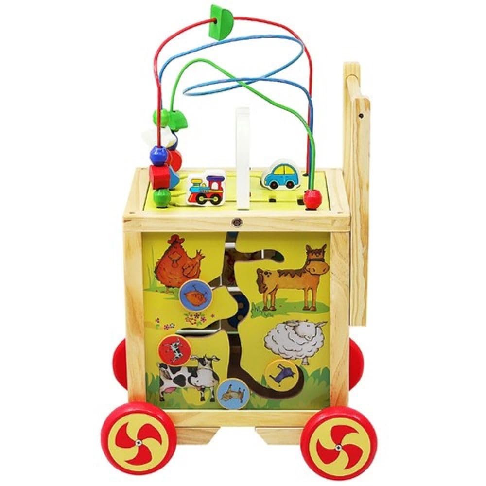 Cubo de Actividades. Andador de Madera para Bebé – Cubo de Actividades 5 en 1 con Laberinto de Cuentas, Juegos Educativos y Motricidad – Juguete de Aprendizaje para Niños a partir de 12 Meses.