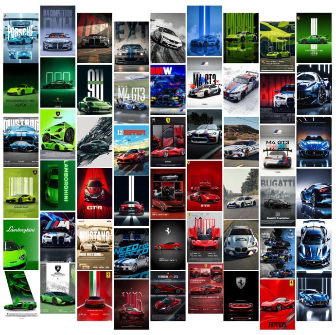 Image of Posters Inc Premium Super-Cars Illustration Cards A6 Small Size Collection Of 54 Track Drift Turbo Coupe Design Images For Stylish Wall Styling Bedroom Decor Gift Ready With Glue Dots