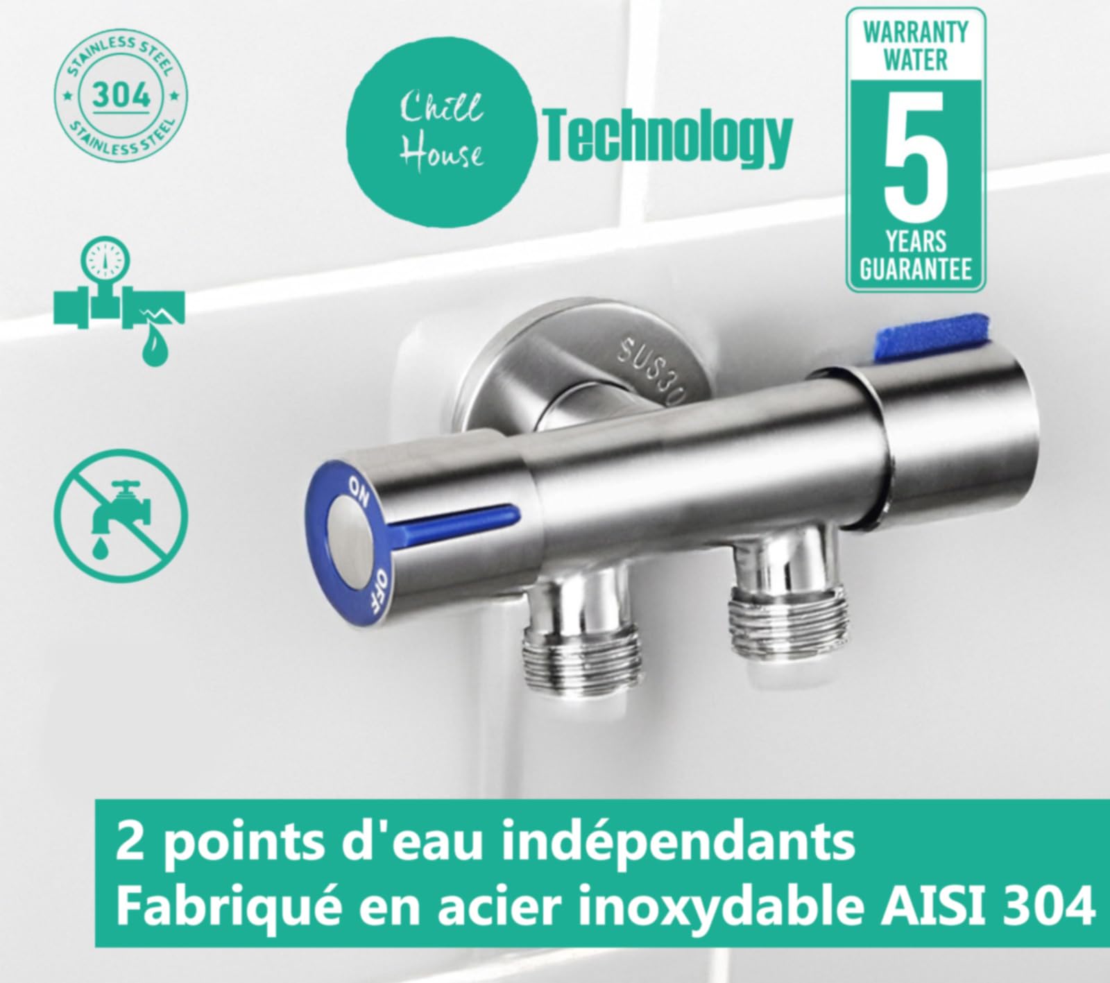 Kit Douchette WC Kit Complet avec Douchette et Robinet WC 3 voies et Tuyau Toilette Kit hygiene (douchette intime, Flexible WC et Pulvérisateur de bidet en Acier Inox), Bidet Toilette