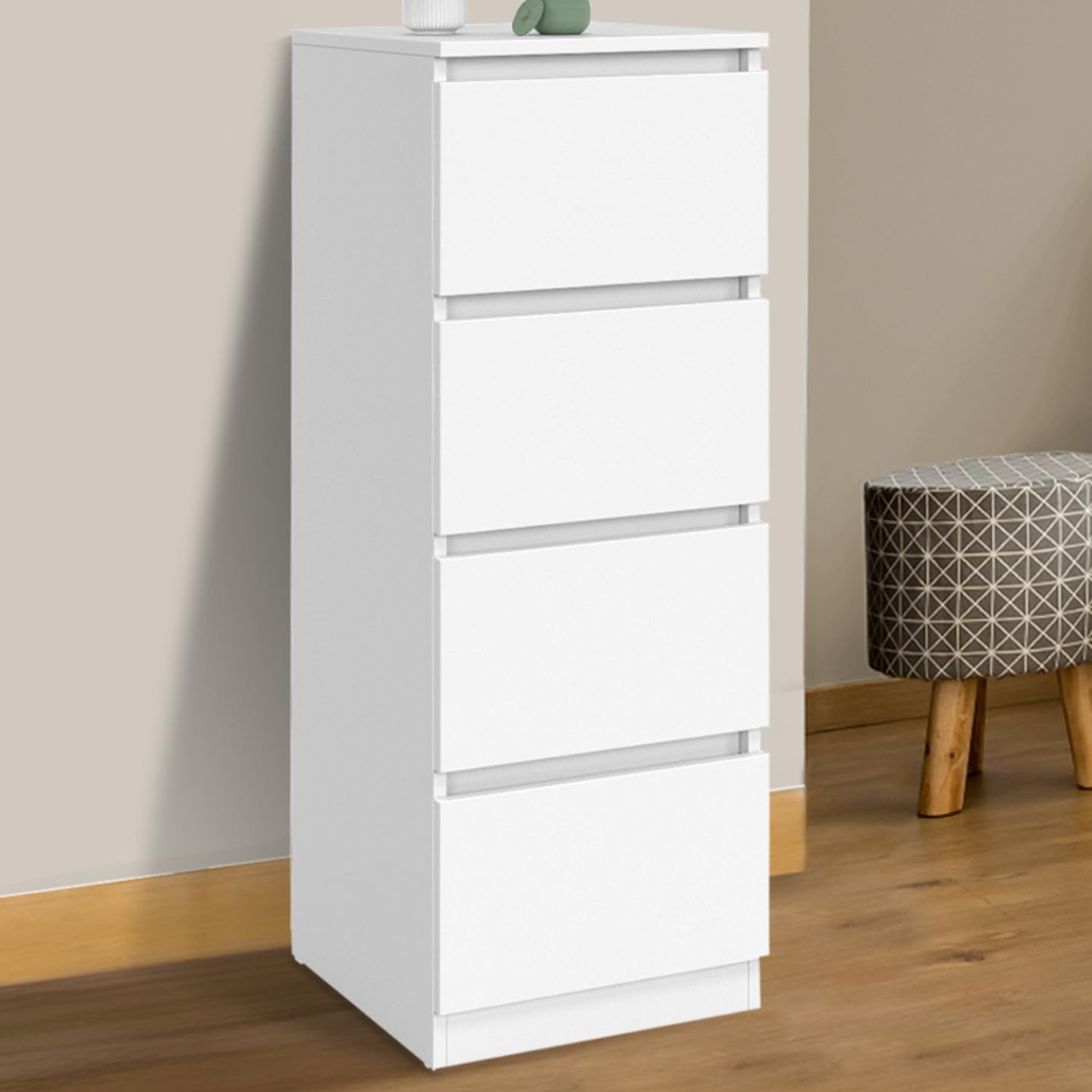IDMarket - Mueble auxiliar 4 cajones TOMI 30 cm cajonera de madera blanca para entrada y cuarto de baño