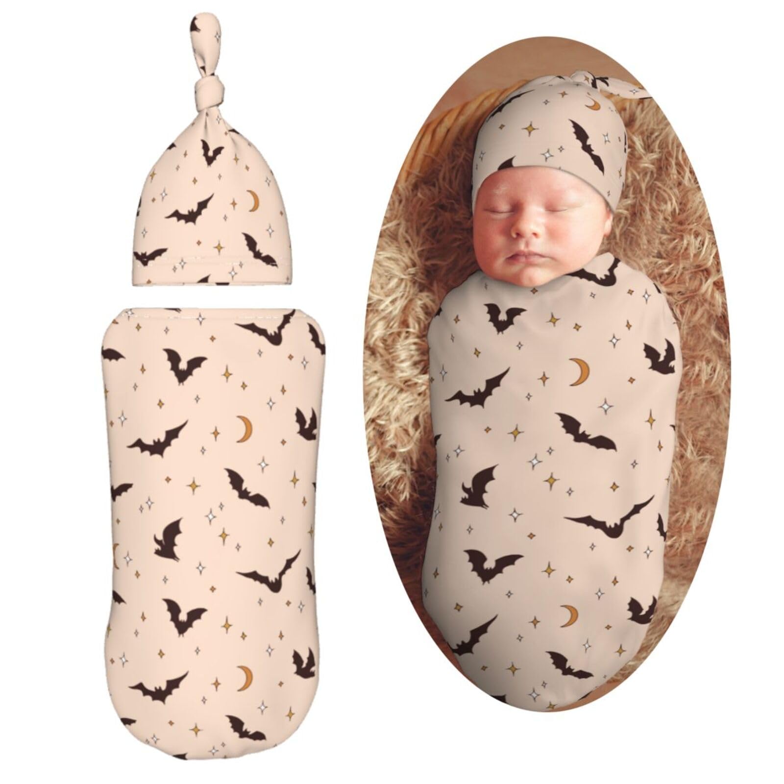Halloween Bat Newborn Swaddle Blankets Hat Sets Soft Baby Receiving Blanket Swaddle Sack for Baby Shower Infant Boy Girl Gift