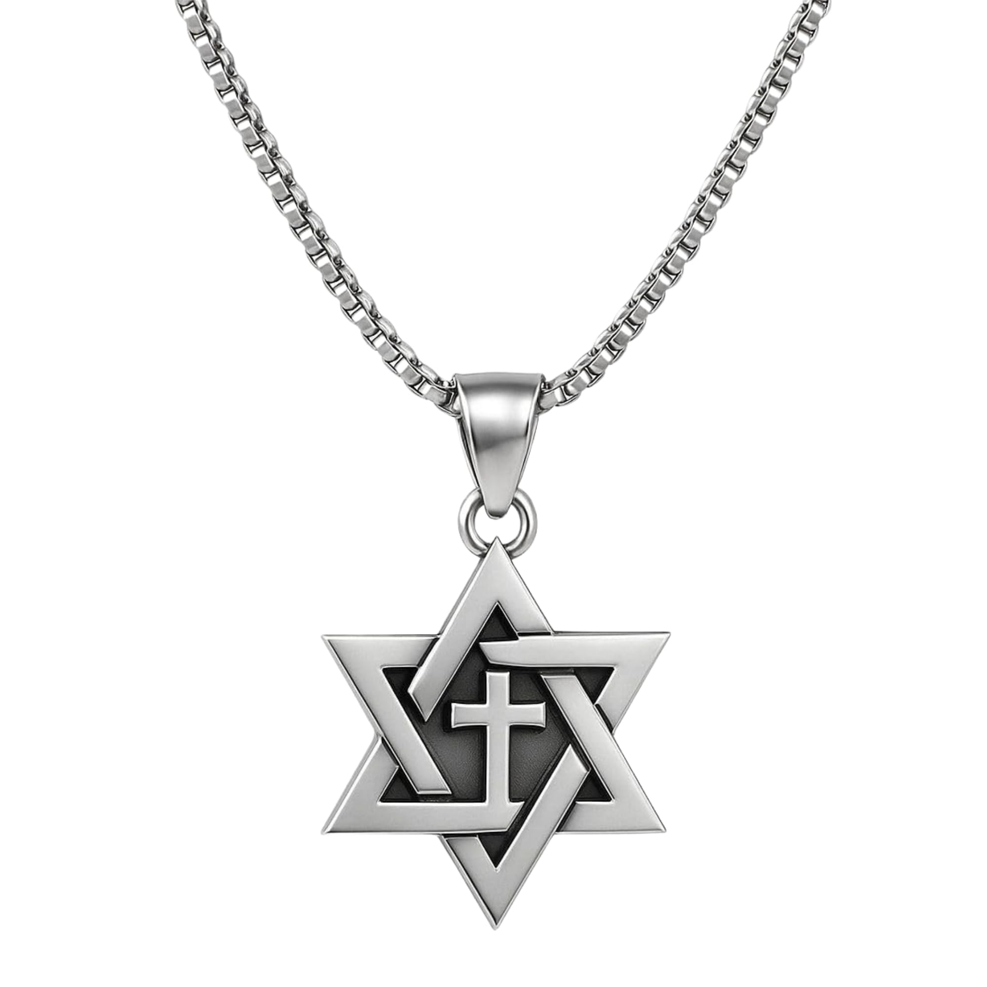 star pendant with cross design for men | stylish metal chain stainless steel pendant set|S-Star David_(NK)-image-15