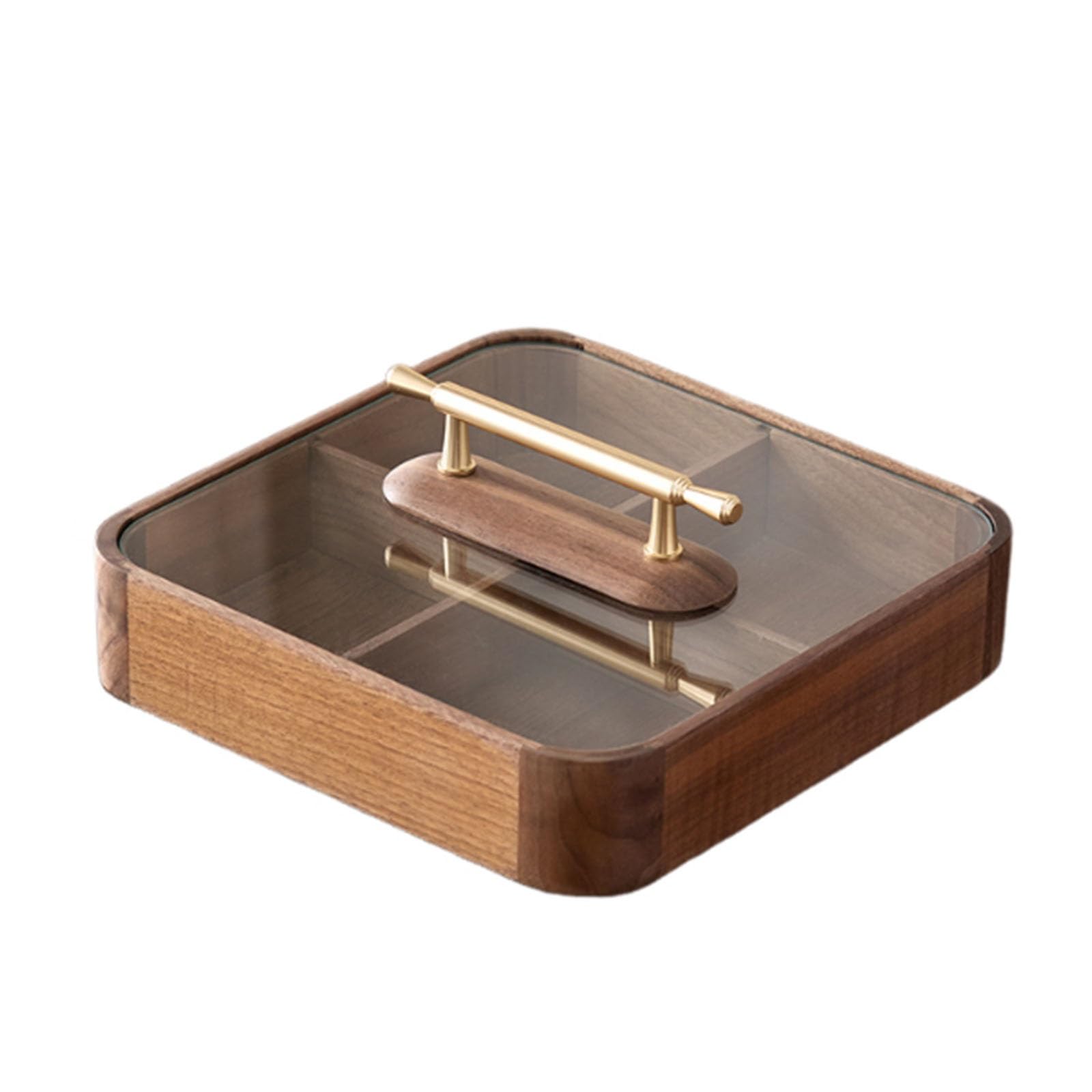 XYUERU Household Wooden Divided Serving Tray with Lid,Fruit Snack Plate Bowl,Candy Storage Box Divided Serving Tray with Lid,Dry Fruit Tray for Dessert Fruit Party Decoration(25cm)
