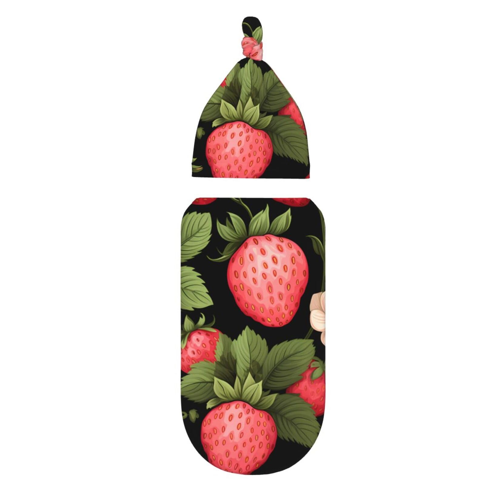 3D Truskawkowy koc i czapka dla noworodków, przytulny szal dla niemowląt, malucha, komfort, 29 x 53 cm
