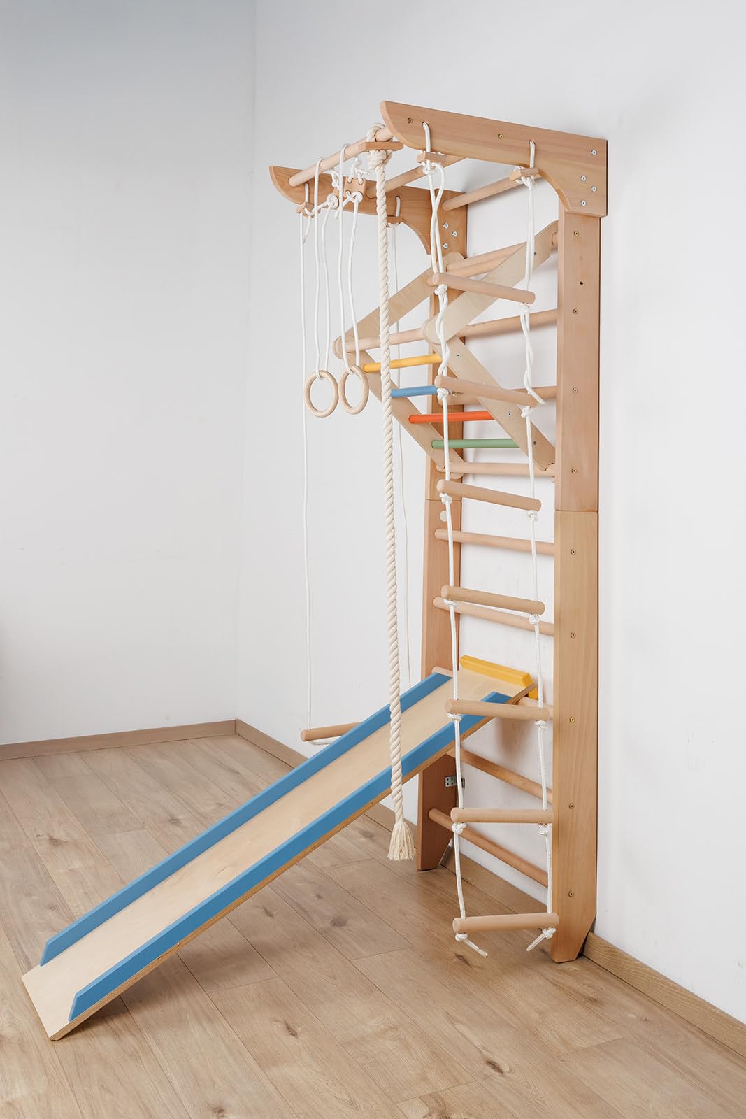 Schwedische Kinder-5-220-Farbe Sprossenwand aus massivem Buchenholz – Indoor Kletterwand & Turnwand für Kinder & Erwachsene – Sportgerät, Klettergerüst, Gym Holzspielgerät