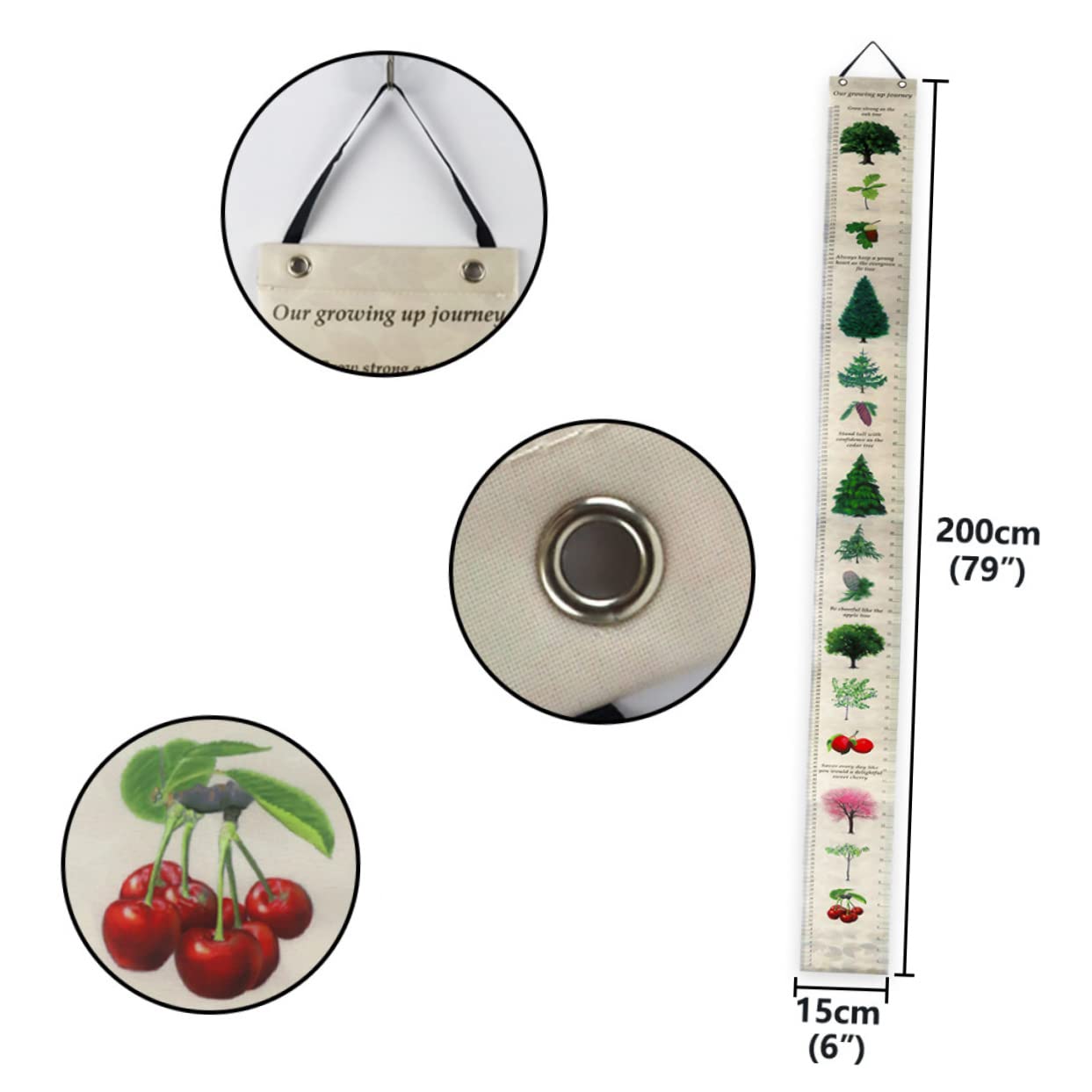 Unomor Height Growth Chart for Removable Wall Hanging Measuring Ruler with Plant Pattern for Nursery Bedroom Decor Height Measurement Tool