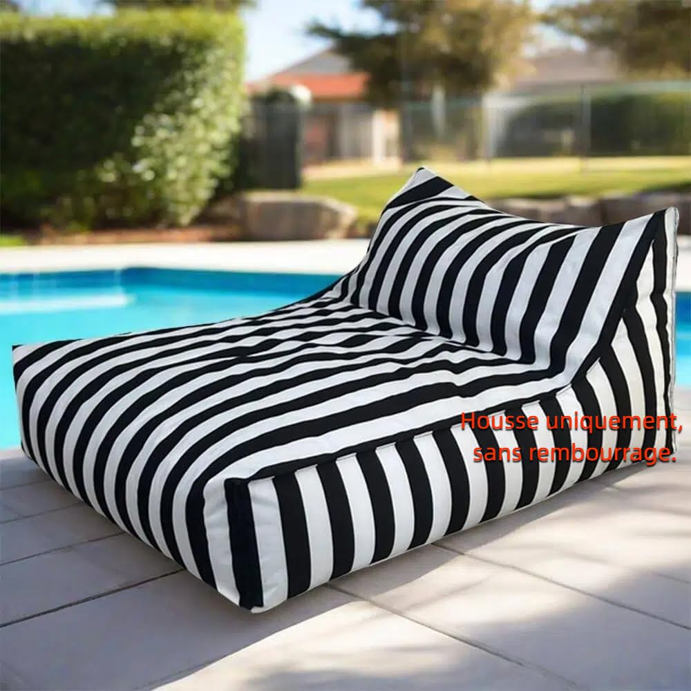 SXBCyan Sitzsackbezug für den Außenbereich Wasserdicht (ohne Füllung), Sitzsack for Pool, Oxford-Sitzsackbezug Schwimmt Liege Gestreifter Schlafsofa für Erwachsene, für Garten, Strand(Black)