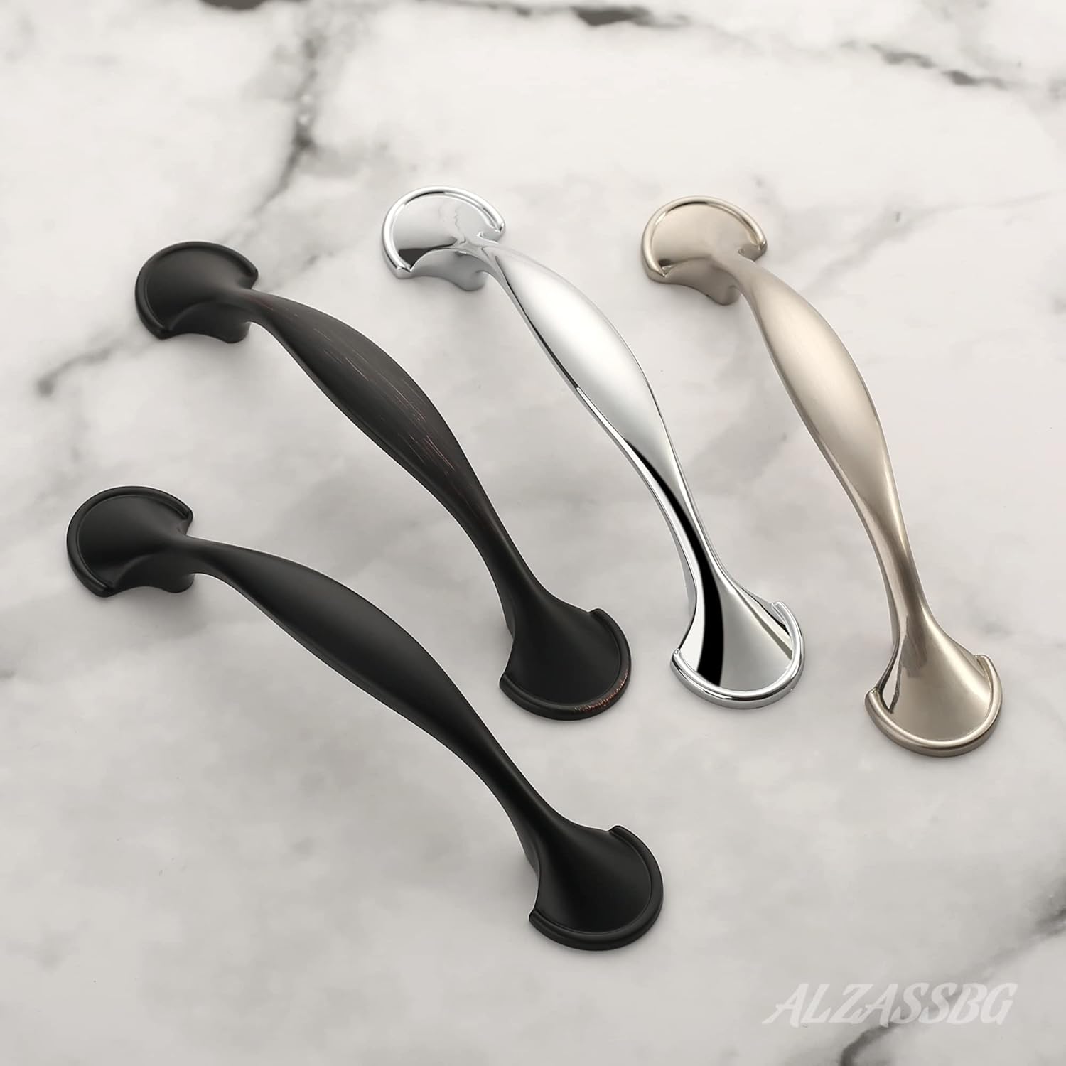 Alzassbg 10 Pack Brushed Satin Nickel Cabinet Pulls, 3 Inch(76mm) Hole Centers Arch Metal Kitchen Hardware Cabinet Handles for Cabinets AL3025SN
